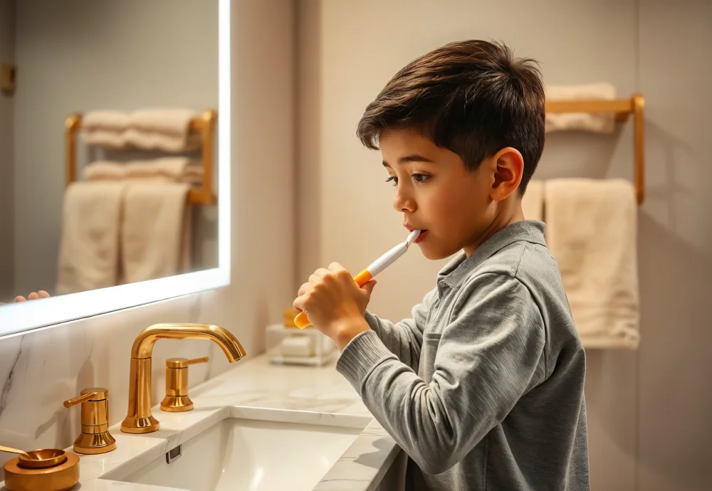 bathroom vanity with mirror and lights